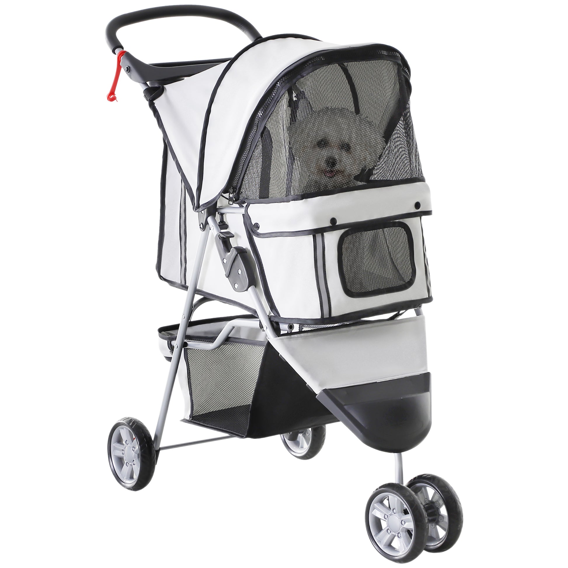 Photo of PawHut 3 Wheel Pet Stroller for Small and Miniature Dogs, Grey in Grey colour on a white background