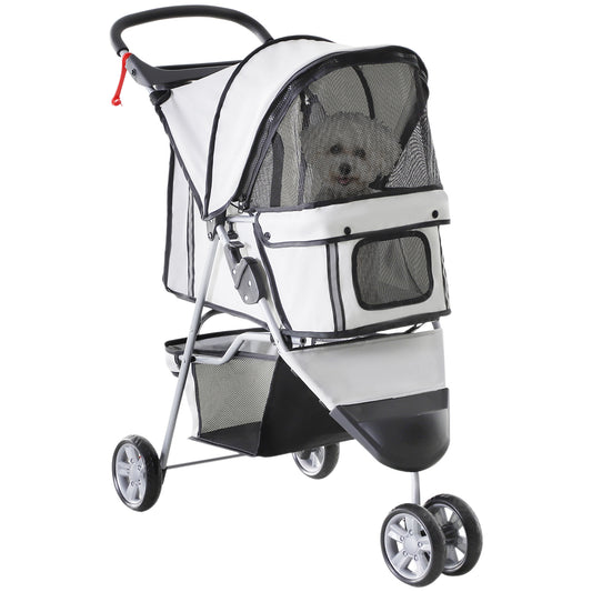 Photo of PawHut 3 Wheel Pet Stroller for Small and Miniature Dogs, Grey in Grey colour on a white background