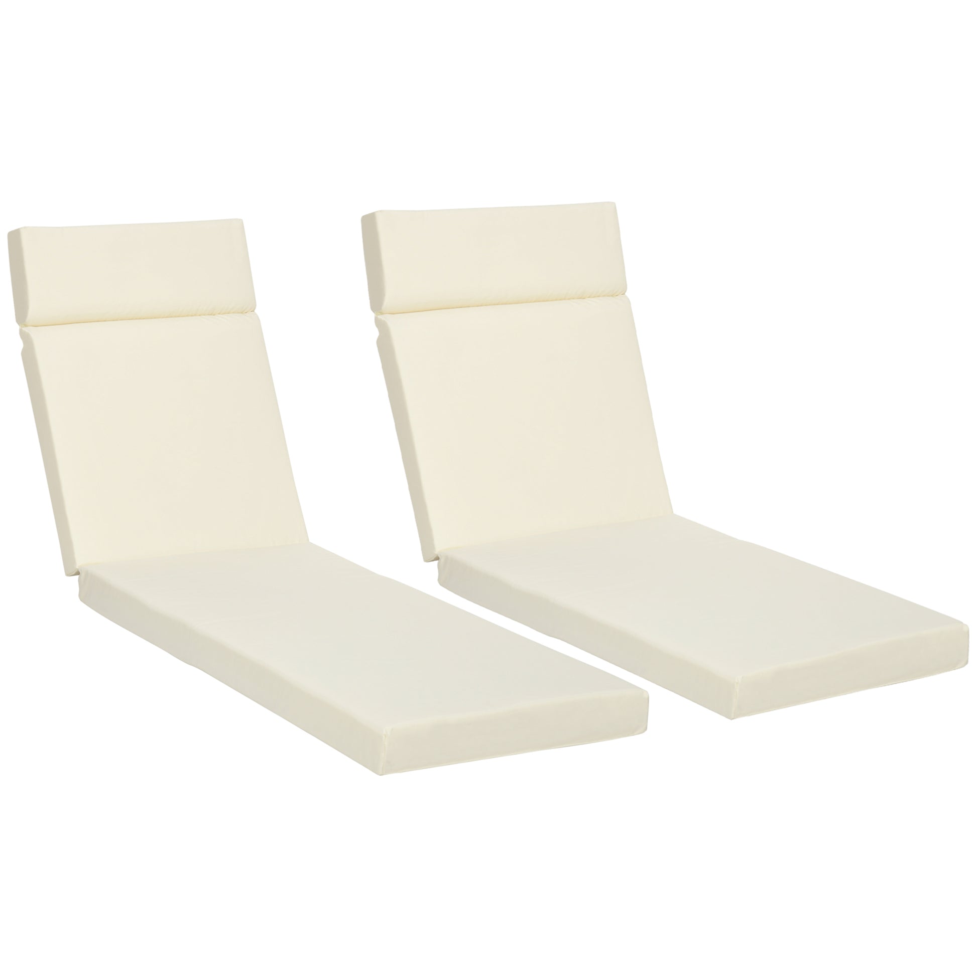 Photo of Outsunny Set of 2 Sun Lounger Cushions, Replacement Cushions for Rattan Furniture with Ties, 196 x 55 cm, Cushion ONLY, Cream White in White colour on a white background