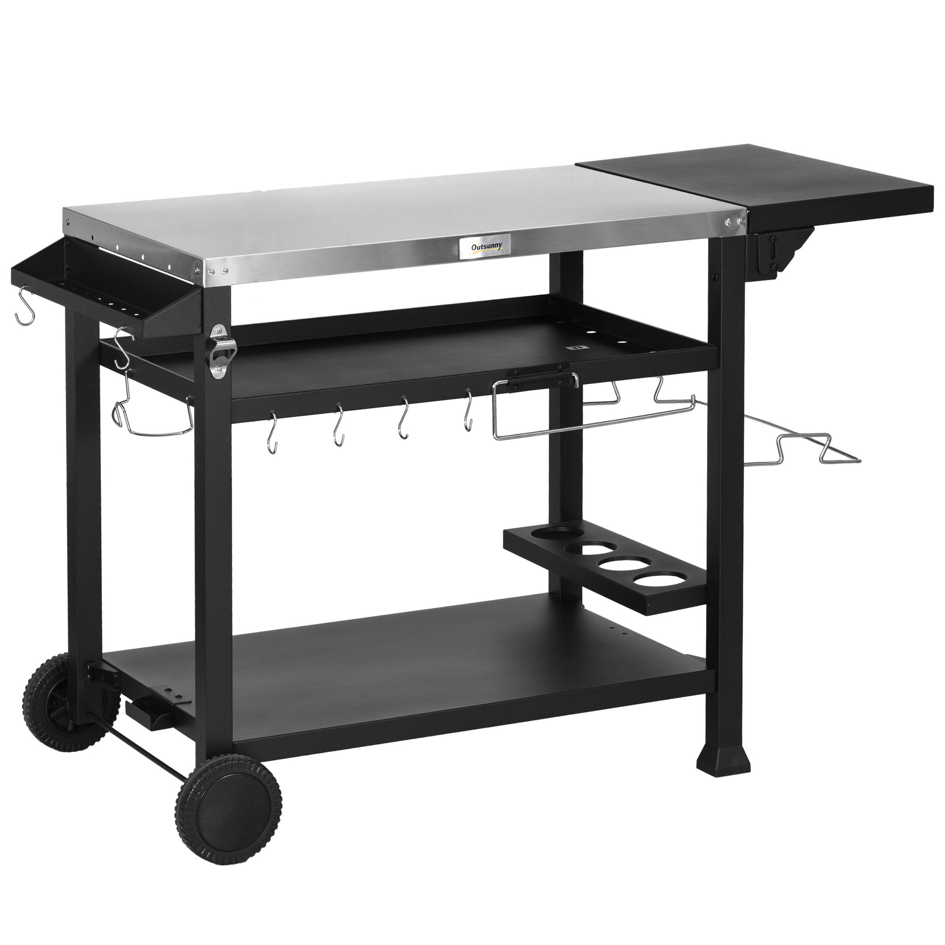 Photo of Outsunny Multi-Feature BBQ Grill Table, with Stainless Steel Top - Black in Black colour on a white background