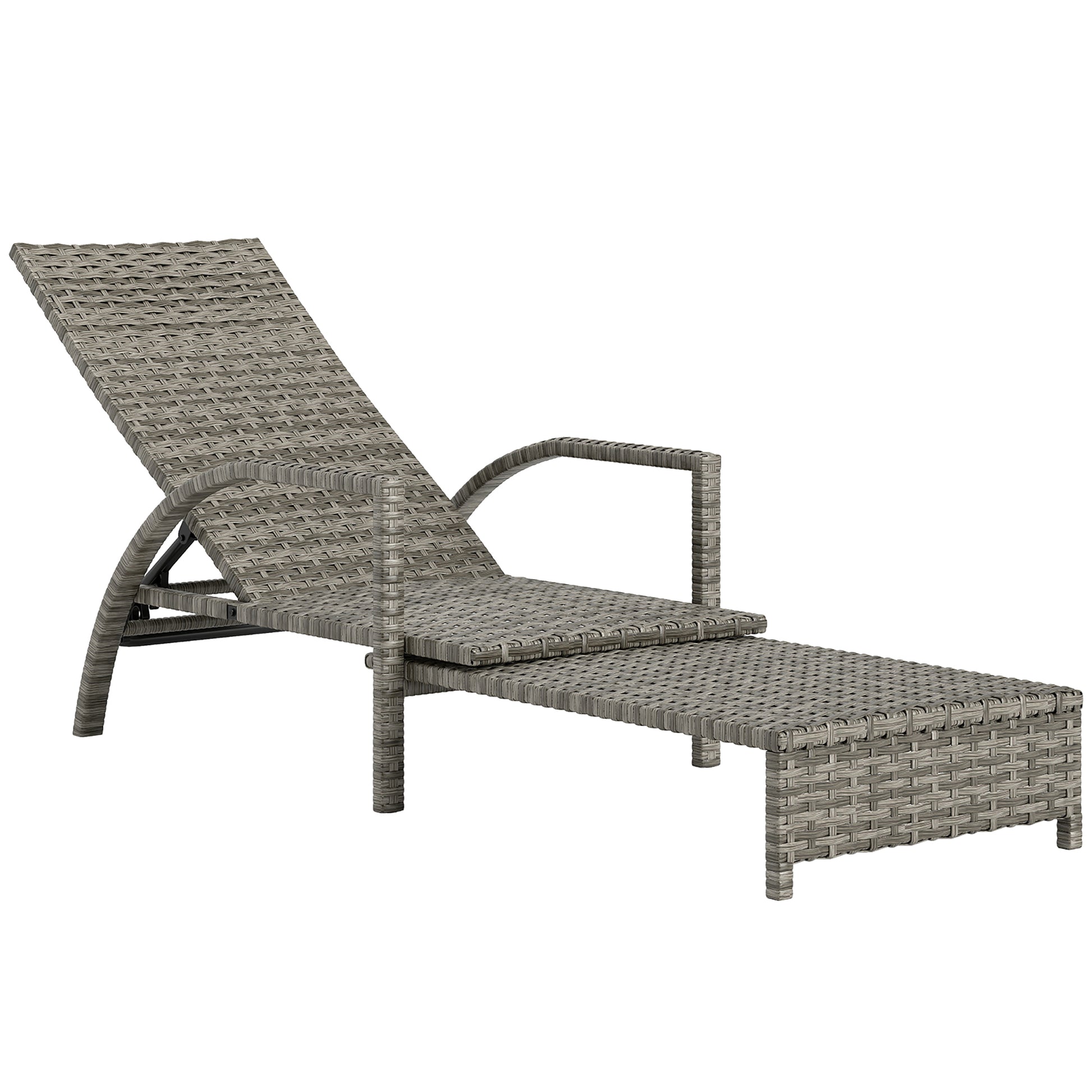 Photo of Outsunny Reclining Rattan Lounger, with Extending Footrest - Grey in Grey colour on a white background
