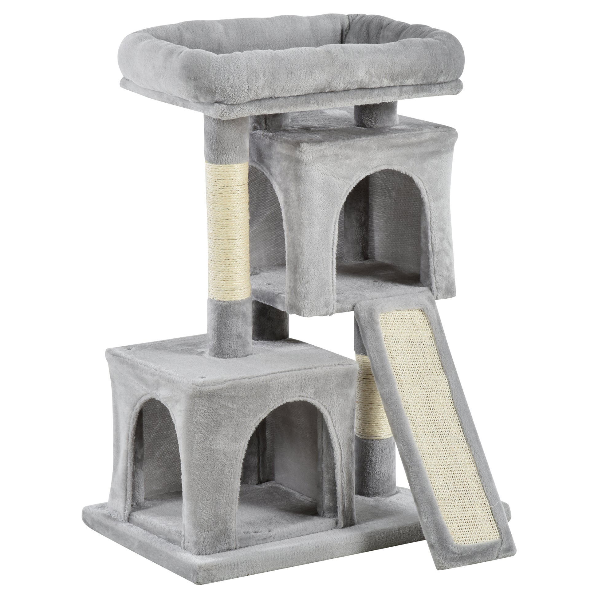 Photo of PawHut Cat Tree for Indoor Cats 81cm Cat Scratching Post Scratch Board Kitten Tower Climbing Frame Grey in Grey colour on a white background