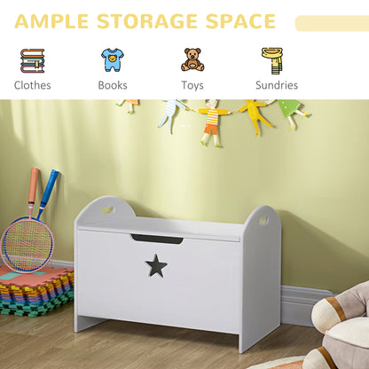 White toy storage chest with a hinged lid and star cutout