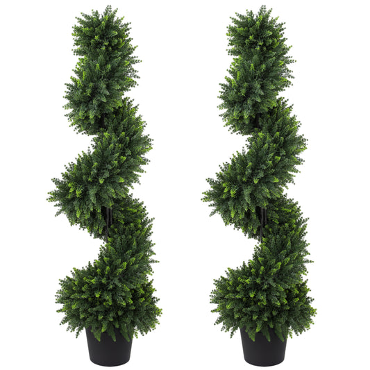 Photo of HOMCOM Decorative Artificial Plants Set of 2, UV Resistant Fake Plants in Pot for Indoor Outdoor Decor, 120 cm, Deep Green in Green colour on a white background