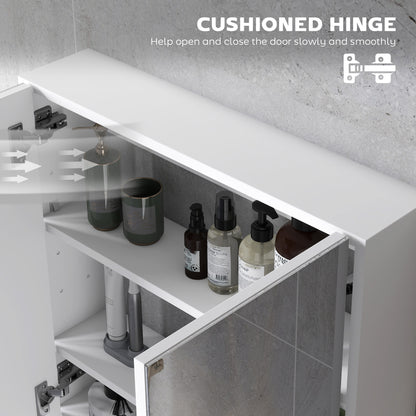 HOMCOM white bathroom mirror cabinet with cushioned hinges and stocked shelves