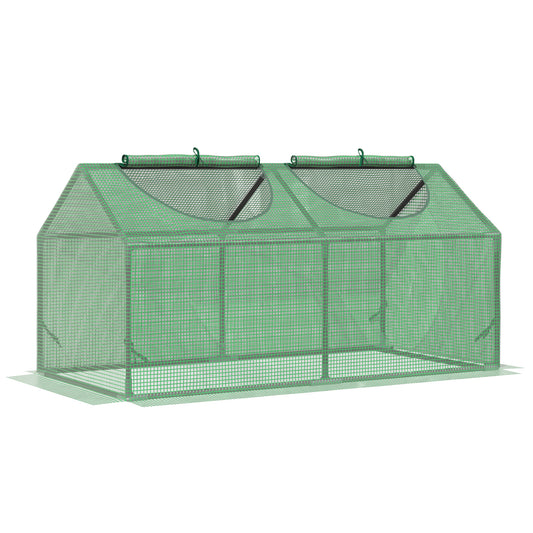 Photo of Outsunny Mini Greenhouse, Small Plant Grow House for Outdoor with Durable PE Cover, Observation Windows, 120 x 60 x 60 cm, Green in Green colour on a white background