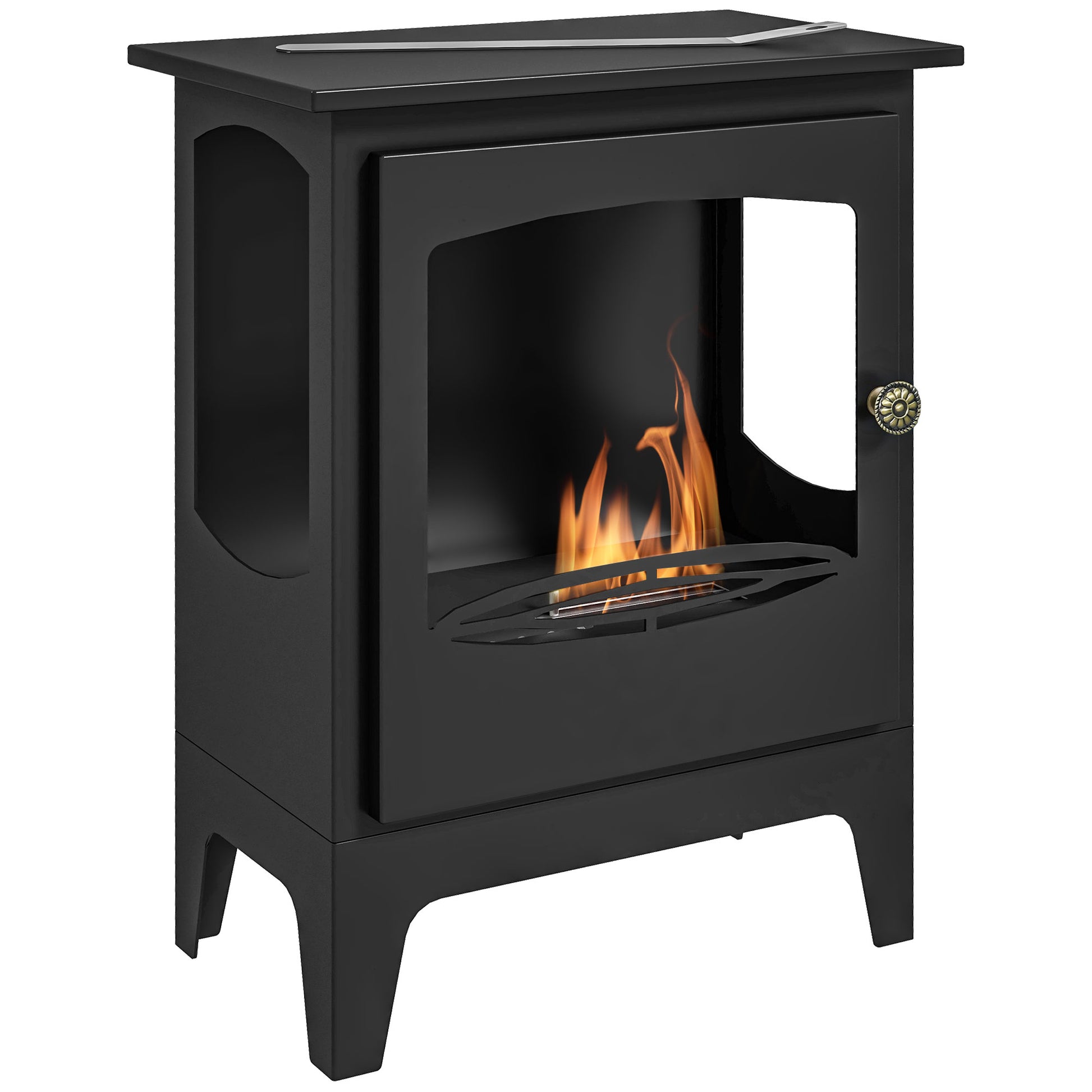 Photo of HOMCOM Freestanding Ethanol Fireplace, Steel Bioethanol Fireplace with Stainless Steel Flame Snuffer, 0.9L Tank, 3 Hours Burning Time for Indoor, Black in Black colour on a white background