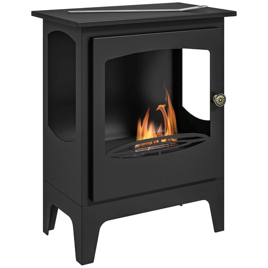 Photo of HOMCOM Freestanding Ethanol Fireplace, Steel Bioethanol Fireplace with Stainless Steel Flame Snuffer, 0.9L Tank, 3 Hours Burning Time for Indoor, Black in Black colour on a white background