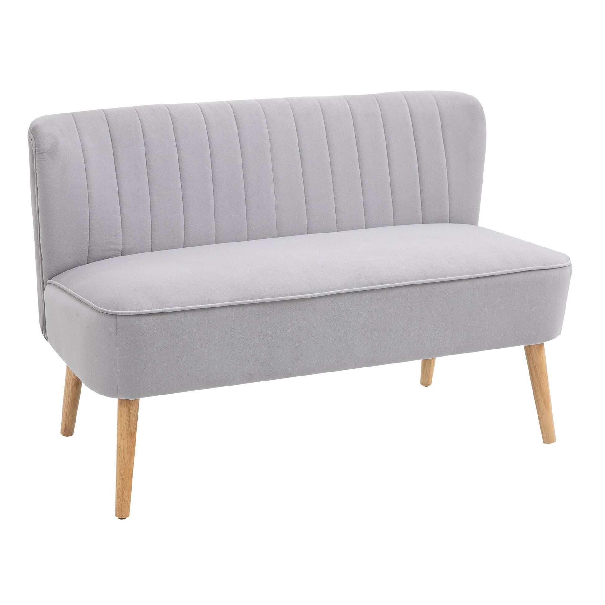 Photo of HOMCOM Modern Velvet Double Seat Sofa w/ Wood Frame Foam Padding Soft Comfortable Compact Couch Light Grey in Grey colour on a white background