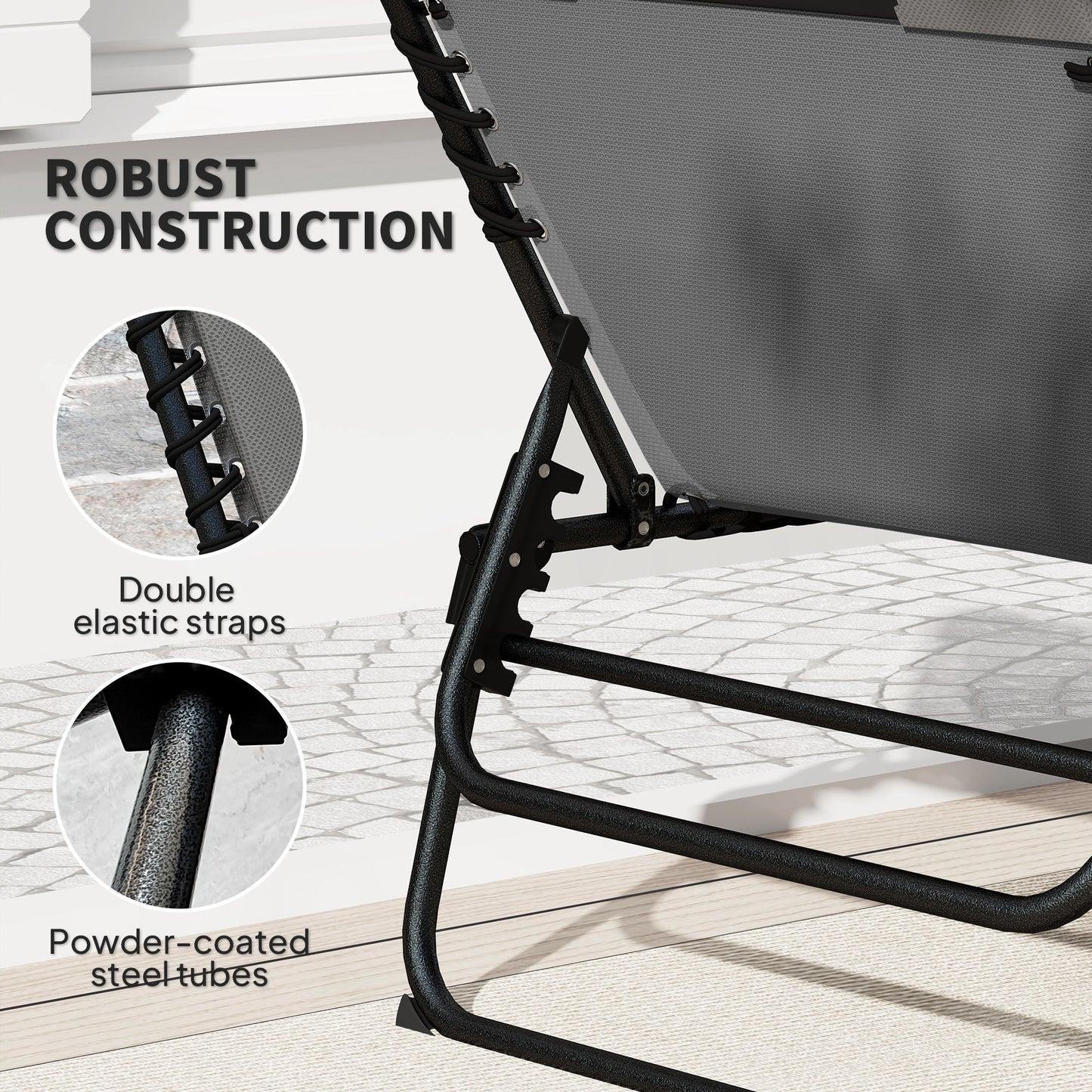 Outsunny Set of Two Reclining Sun Loungers - Charcoal Grey