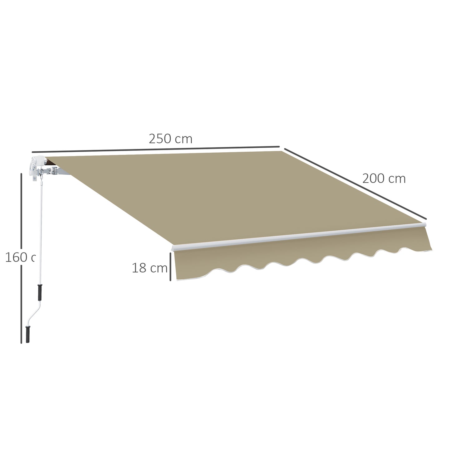 Outsunny 2.5x2 m Manual Retractable Awning-Khaki Canopy, White Frame