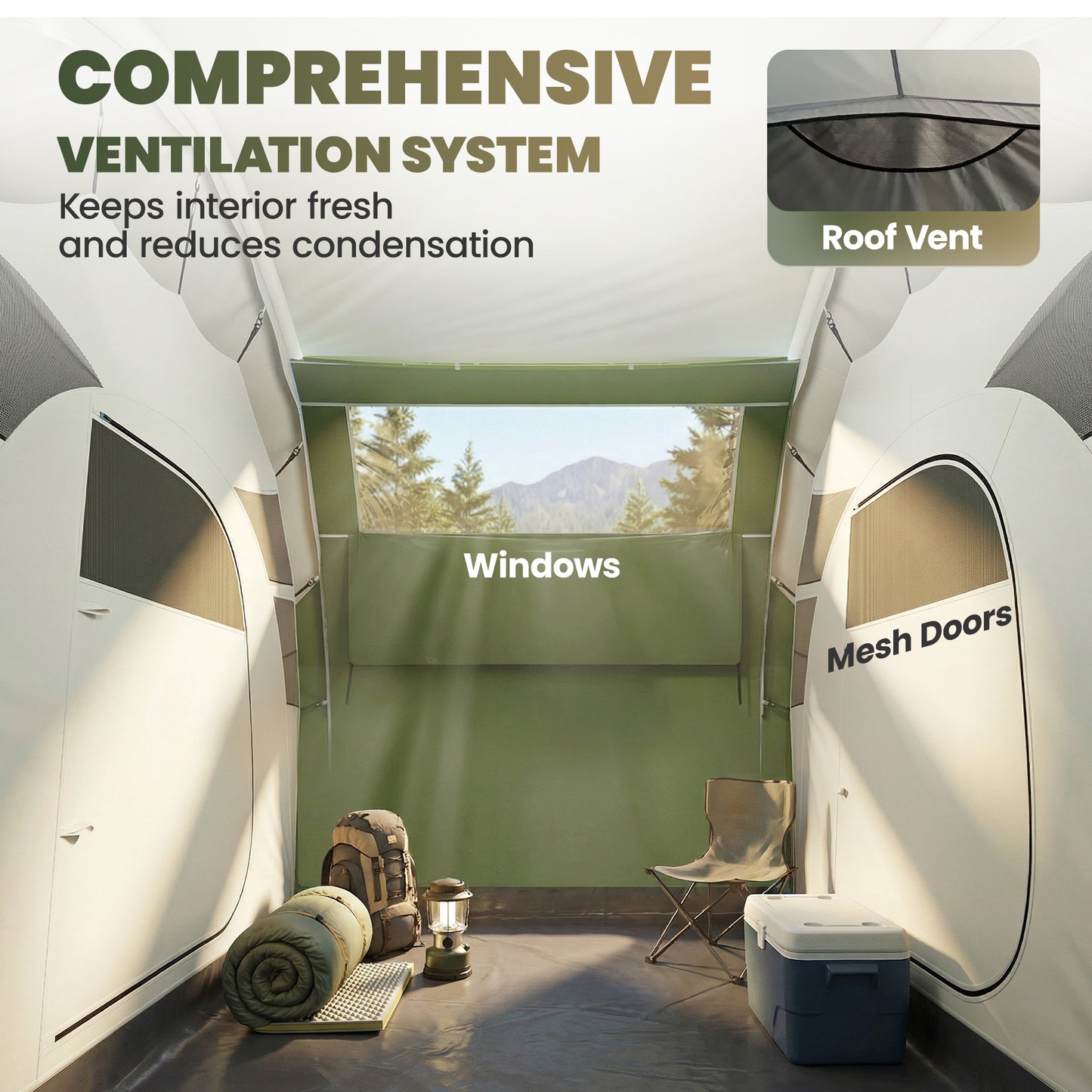 Outsunny Inflatable Tent 2 Bedroom Tunnel Design Windproof Air Tent with Carry Bag for 4 Person