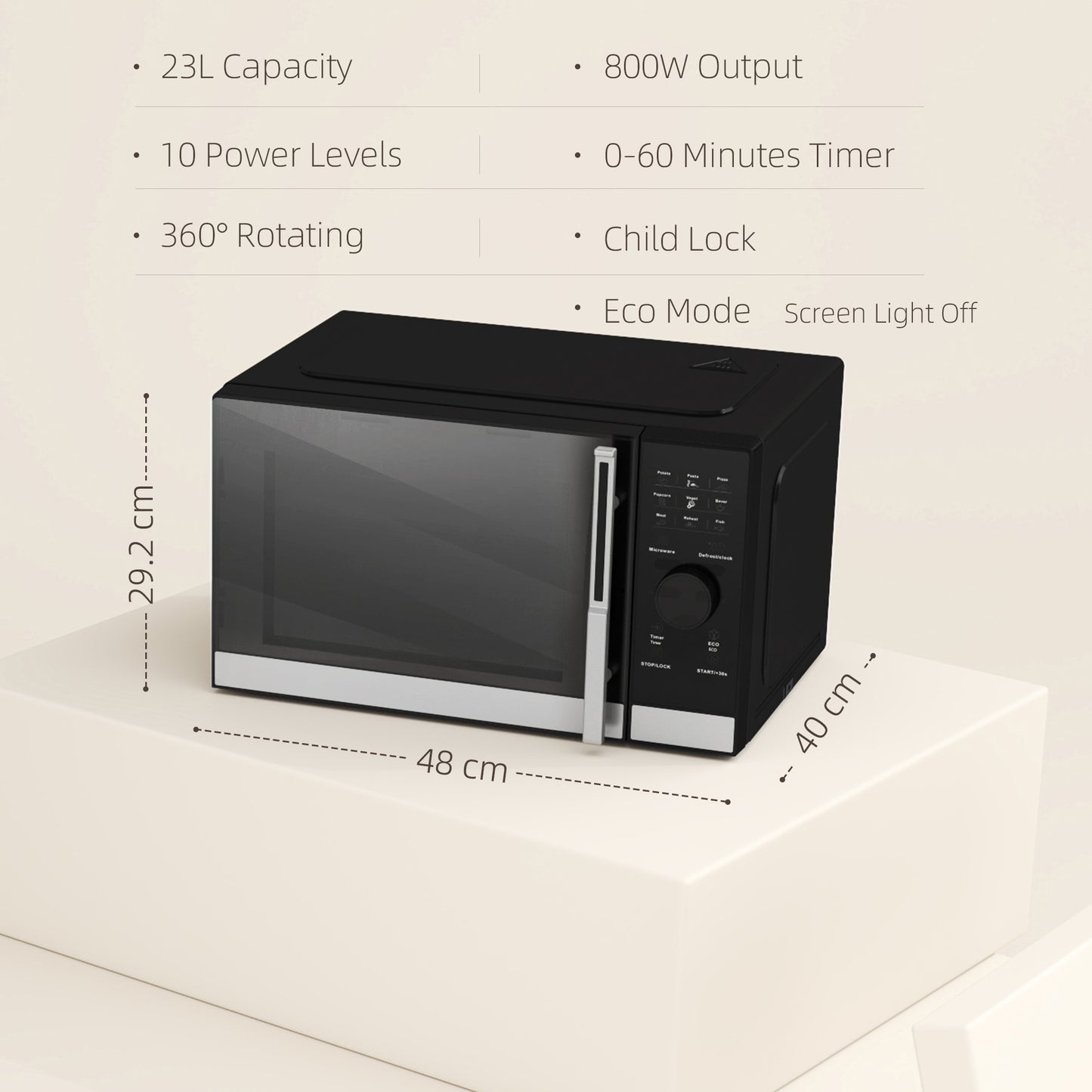 HOMCOM 23L 800W Microwave Oven, Digital Solo Microwave with 10 Power Levels, Automatic Defrost, 8 Auto Cook Menus, 60 Minutes Timer, Clock, Easy Clean, Small Black Microwave