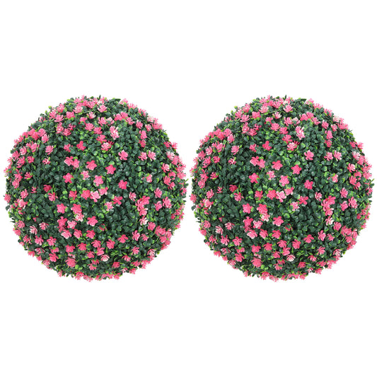Photo of HOMCOM Set of Two Artificial Boxwood Balls Plants - Pink in Pink colour on a white background