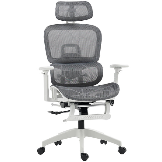 Photo of HOMCOM Multi-Adjustable Mesh Office Chair - Grey and White in White colour on a white background