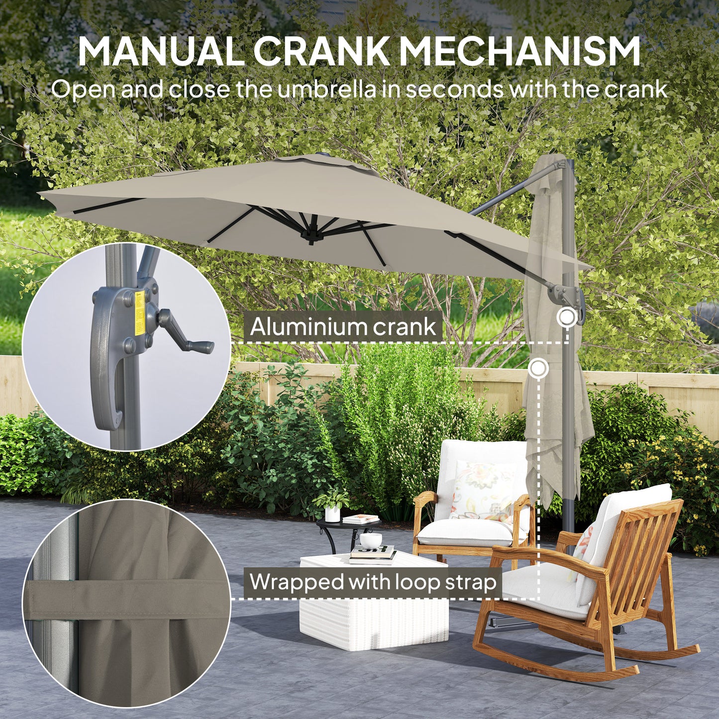 Outsunny 3 m Five-Angle Cantilever Parasol - Light Grey