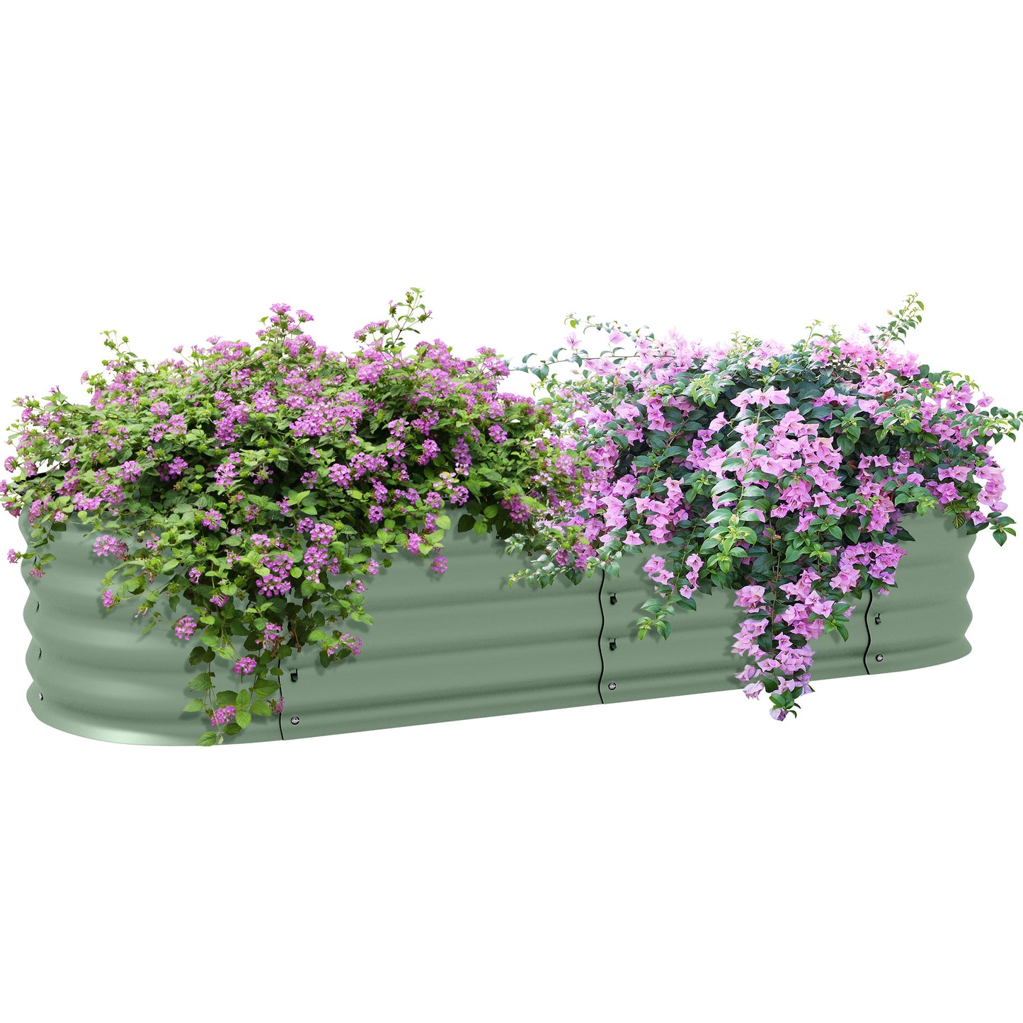 Photo of Outsunny Galvanised Raised Garden Bed, Metal Planter Box with Safety Edging, for Flowers, Herbs, Succulents, Green in Green colour on a white background