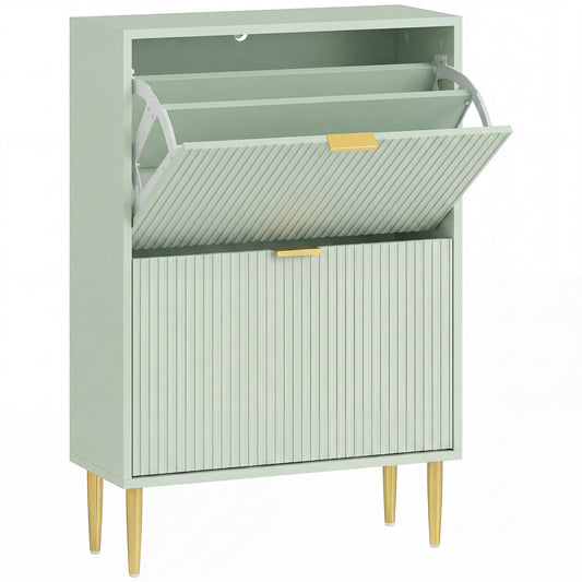 Photo of HOMCOM Elegant Two-Drawer Shoe Cabinet - Light Green in Green colour on a white background