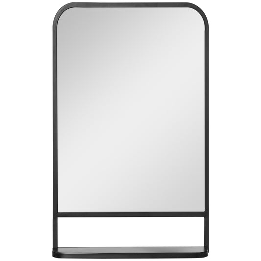 Photo of HOMCOM Modern Rectangular Wall Mirror with Storage Shelf, 86 x 53 Mirrors for Living Room, Bedroom, Black in Black colour on a white background