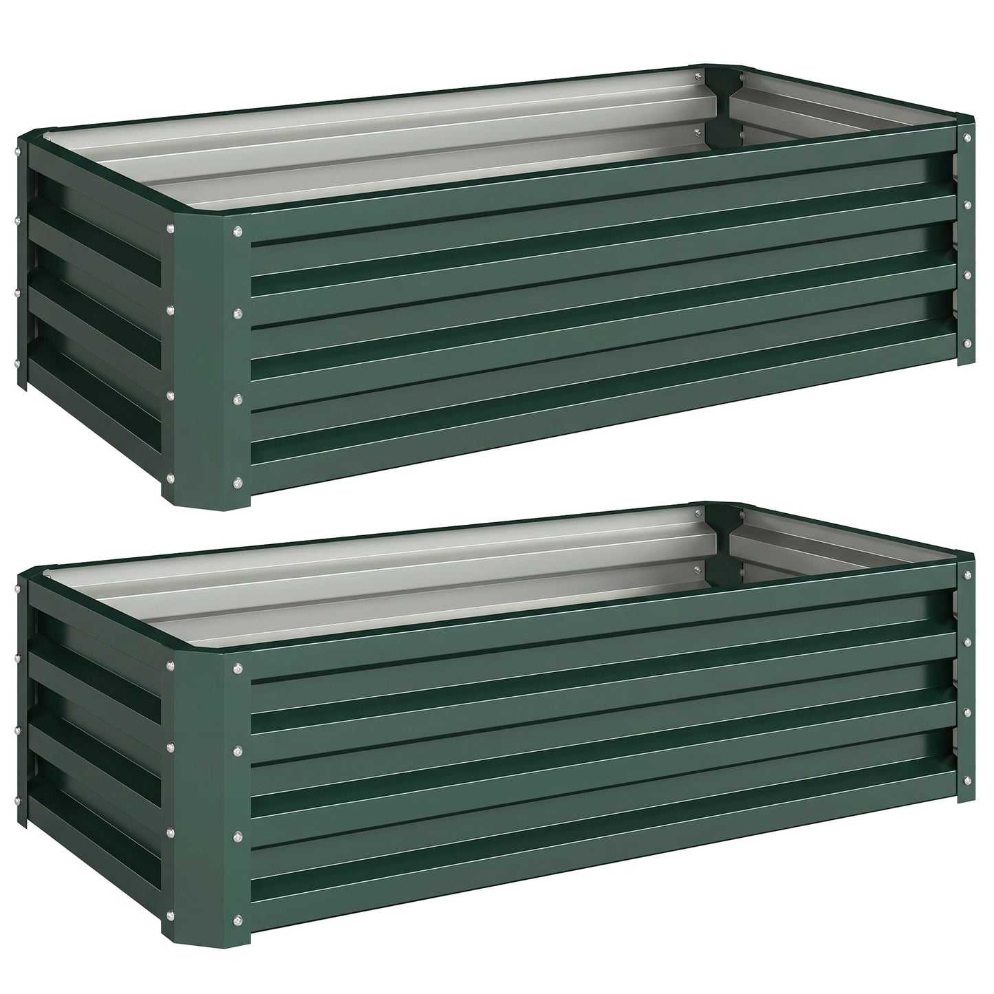 Photo of Outsunny Set of Two 110 x 65cm Steel Planter Boxes - Green in Green colour on a white background