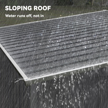 Outsunny shed's sloped ribbed metal roof designed to shed water