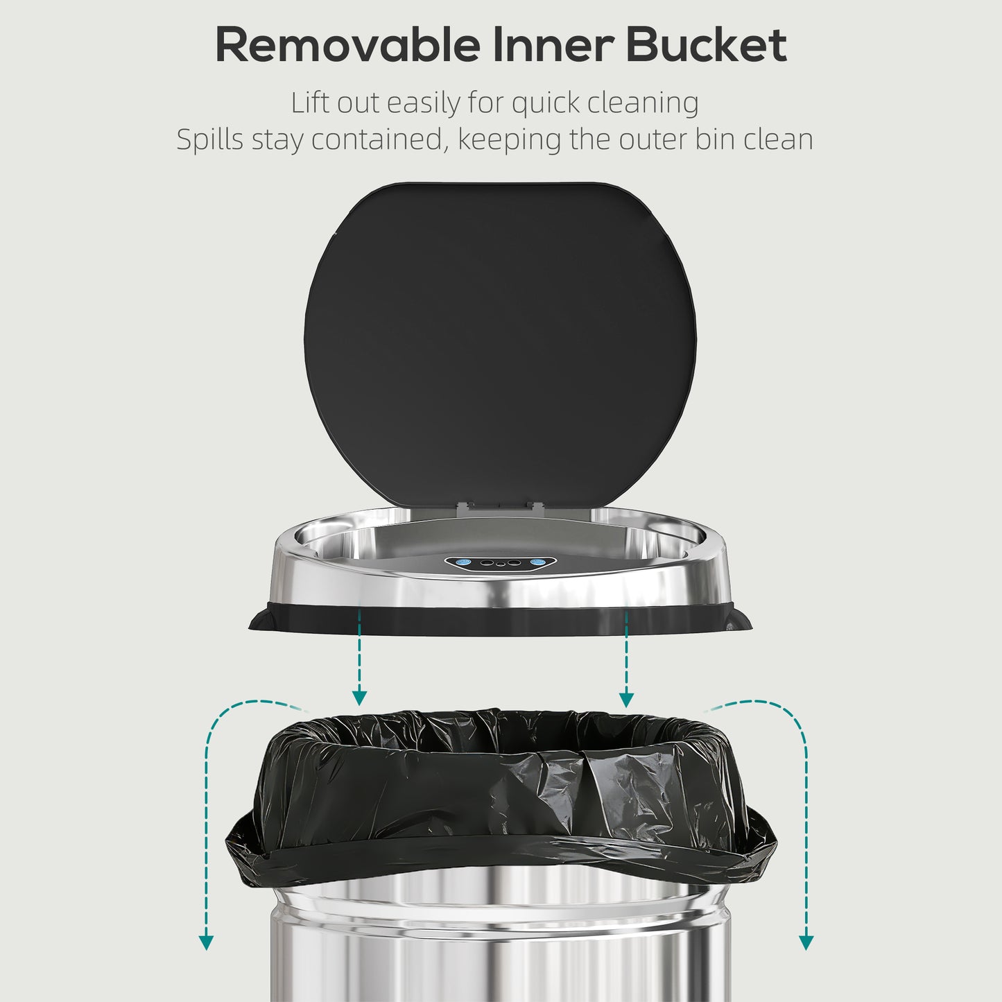 HOMCOM 42L Automatic Motion Sensor Rubbish Bin with Fingerprint Resistant, Stainless Steel, Silver Tone