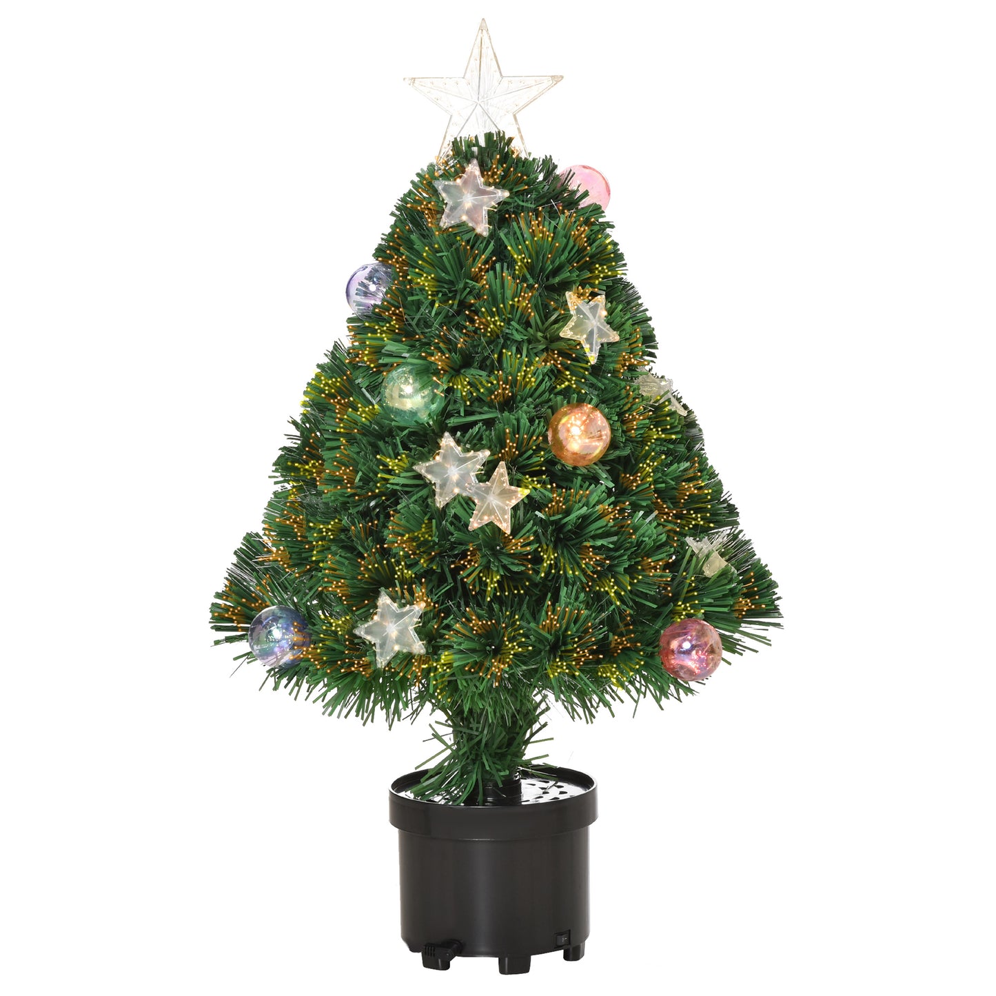 Photo of HOMCOM 2FT Pre-lit Artificial Christmas Tree Tabletop Multicoloured Fibre Optic Xmas Decoration w/ LED Lights Pot Table Desk - Green in Green colour on a white background