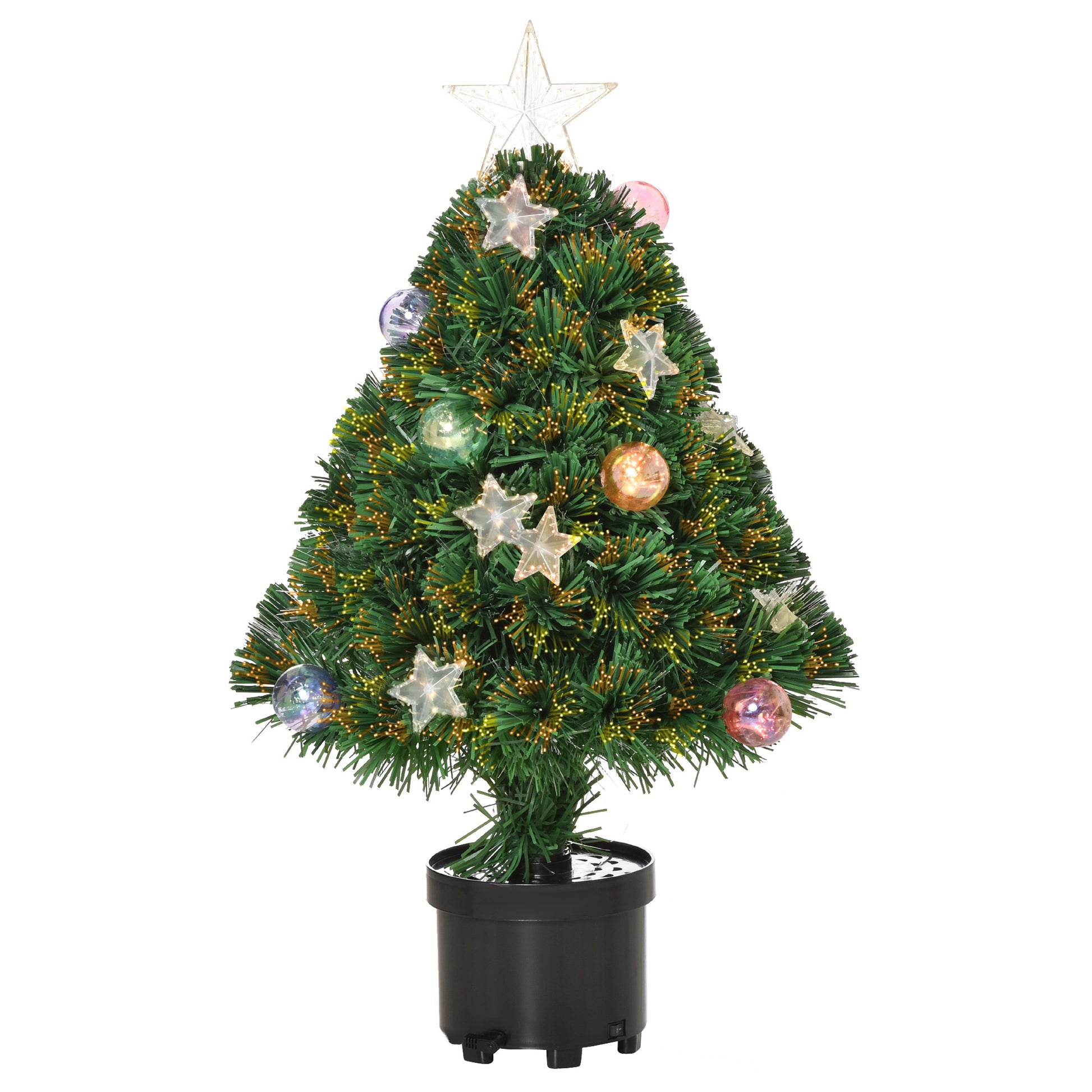 Photo of HOMCOM 2FT Pre-lit Artificial Christmas Tree Tabletop Multicoloured Fibre Optic Xmas Decoration w/ LED Lights Pot Table Desk - Green in Green colour on a white background