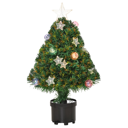 Photo of HOMCOM 2FT Pre-lit Artificial Christmas Tree Tabletop Multicoloured Fibre Optic Xmas Decoration w/ LED Lights Pot Table Desk - Green in Green colour on a white background