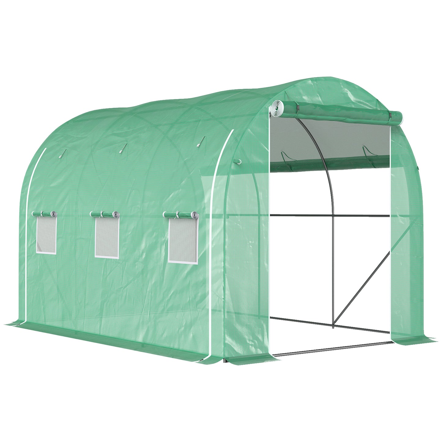 Photo of Outsunny 296 x 196cm Steel Frame Polytunnel Greenhouse - Green in Green colour on a white background
