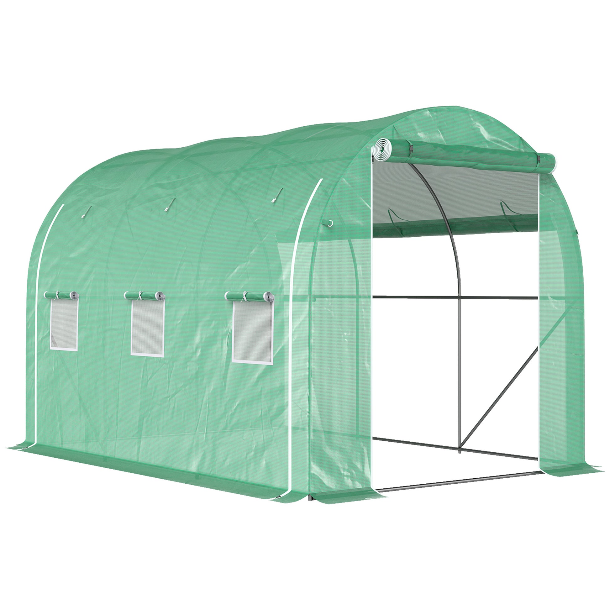 Photo of Outsunny 296 x 196cm Steel Frame Polytunnel Greenhouse - Green in Green colour on a white background