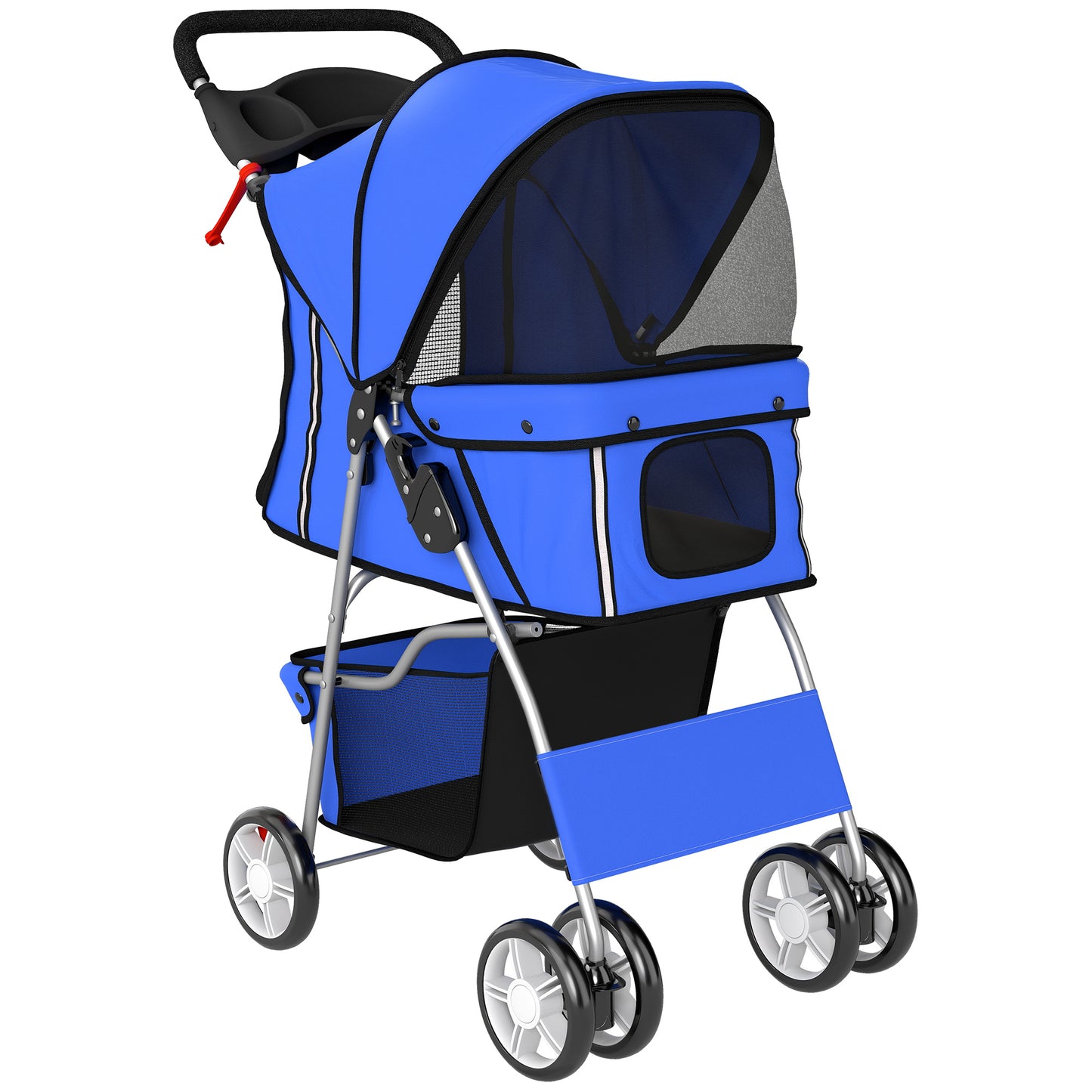 Photo of PawHut Dog Pram, Pet Stroller with Reflective Strips, Foldable Cat Stroller with 360° Swivel Wheels, Blue in Blue colour on a white background