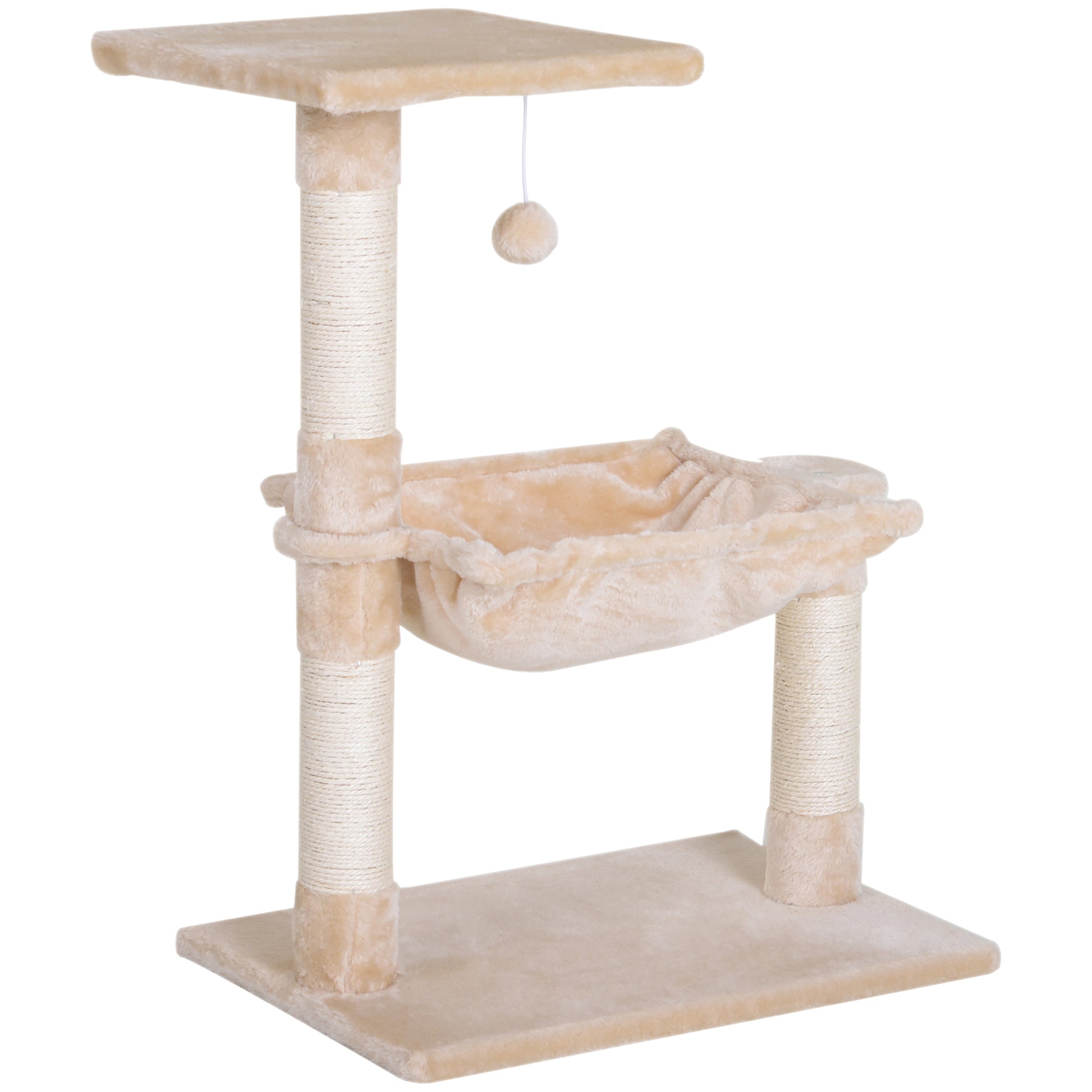 Photo of PawHut Cat Scratch Post with Bed Cat Tree for Indoor Cats Sisal Scratching Posts Hammock Kitty Activity Centre Beige in Beige colour on a white background