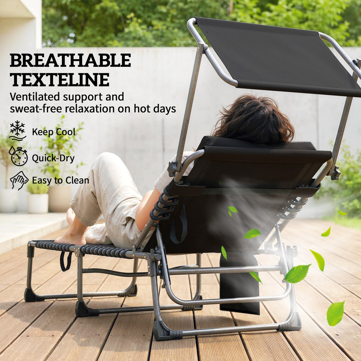 Outsunny Folding Sun Loungers Set of 2 with Canopy, Reclining Sunbed with Cushion, Side Pocket, Carrying Handle, Dark Blue