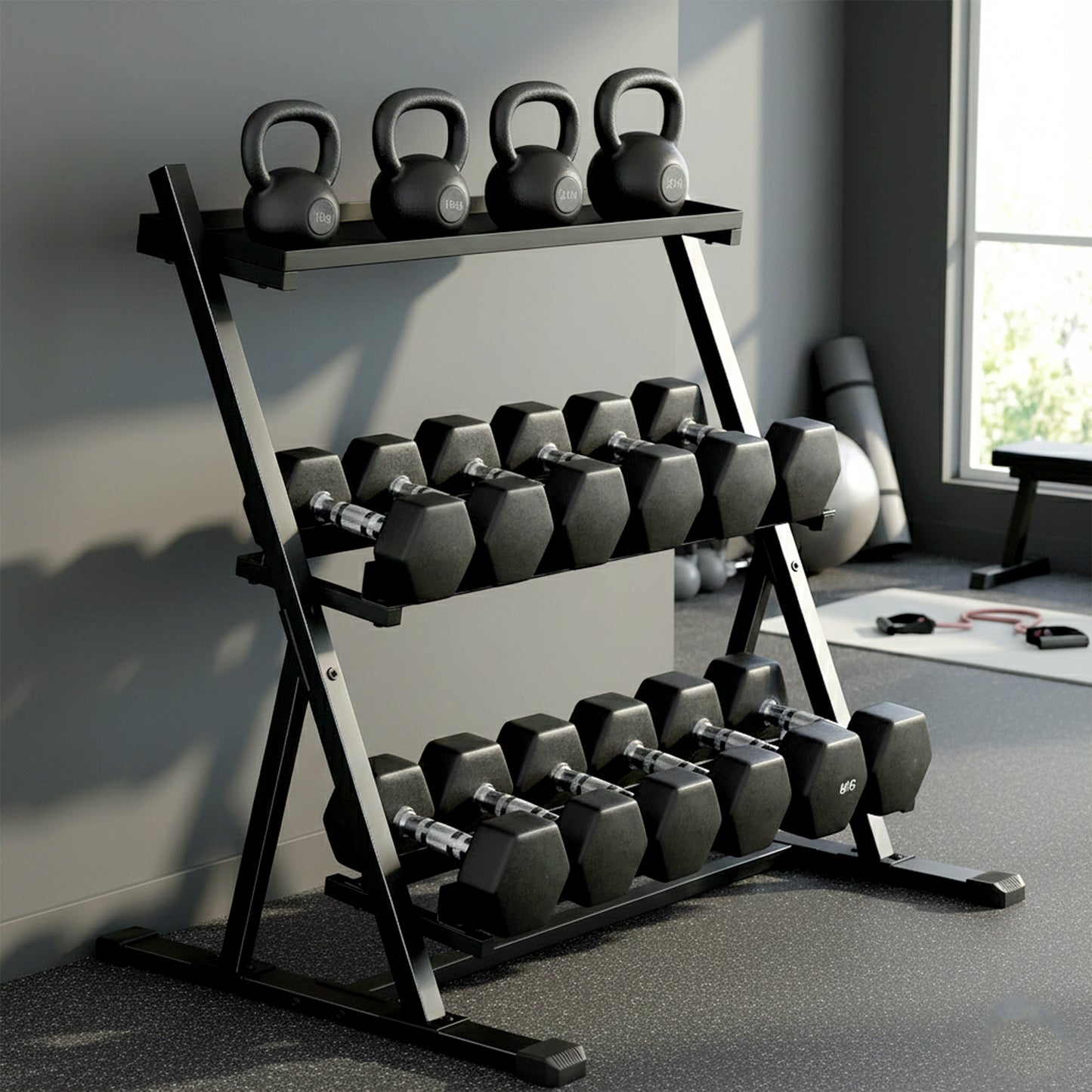 SPORTNOW 3-Tier Adjustable Dumbbell Rack, Heavy-Duty Weight Rack for Dumbbells, Kettlebells and Multiple Balls, Space-Saving Weight Storage Stand for Home Gym, 200 KG Capacity