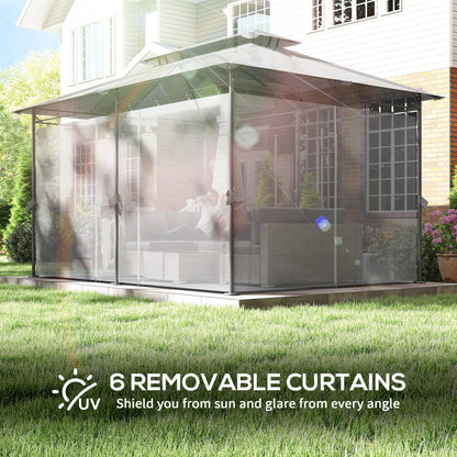 Outsunny gazebo with removable mesh curtains enclosing the dark grey two-tier roof structure