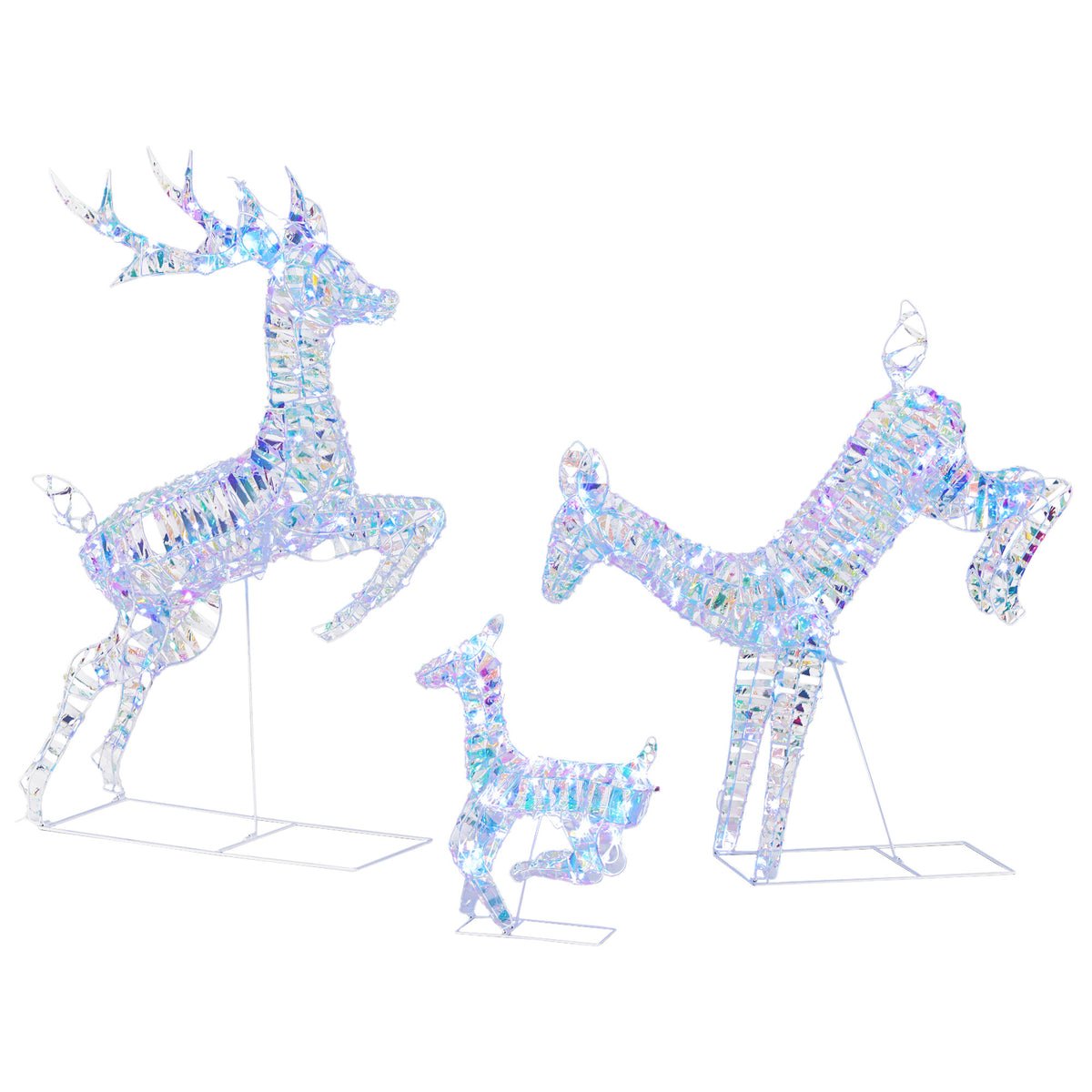 Photo of Outsunny 3-Piece Lighted Reindeer Family Set, Iridescent Outdoor Christmas Decoration, Deer Family with 8 Modes, Daily Timer in Timer colour on a white background