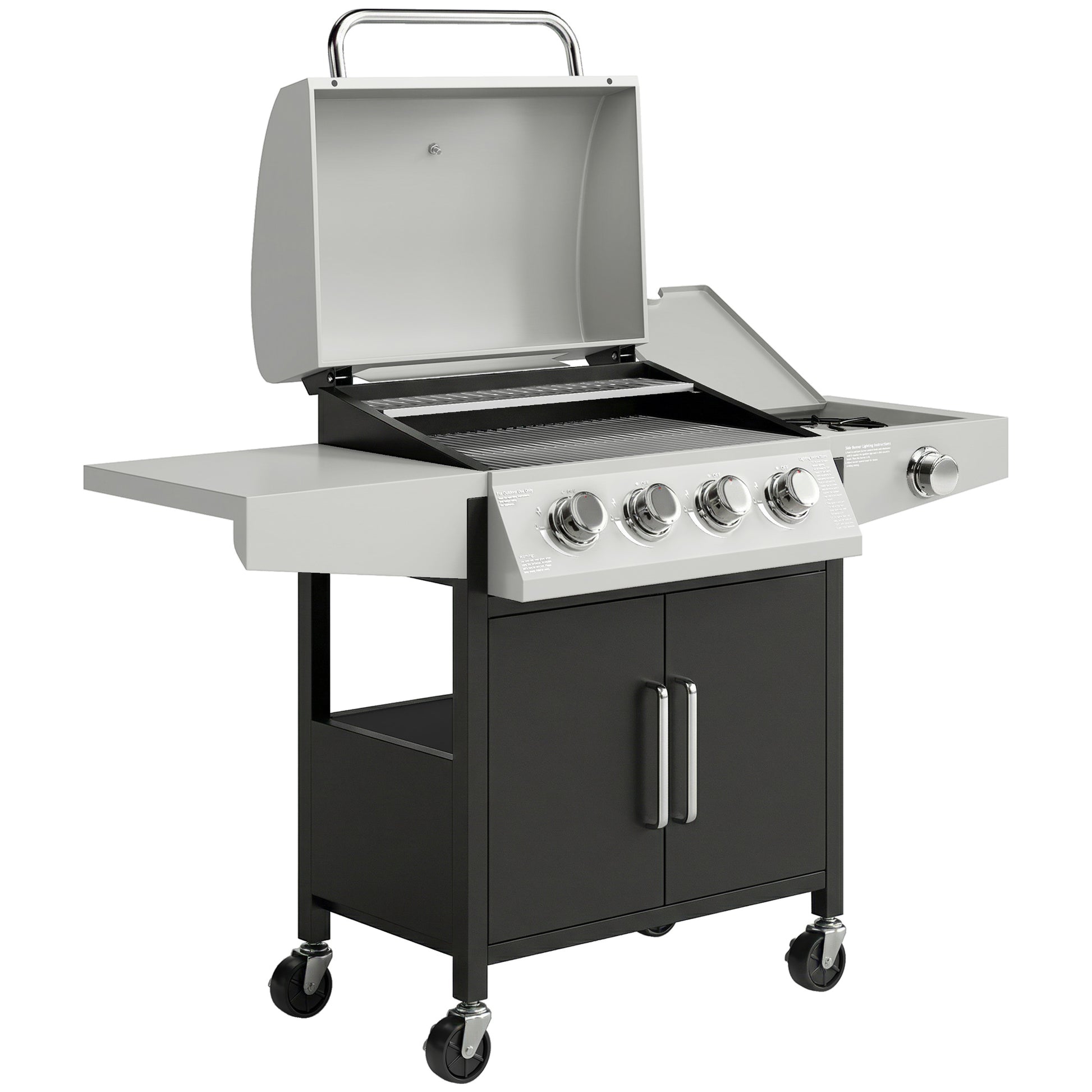 Photo of Outsunny 4+1 Burner Gas BBQ Grill with Side Burner, 14.5 kW Steel Portable Gas Barbecue Grill with Built-in Thermometer, Lid in Lid colour on a white background