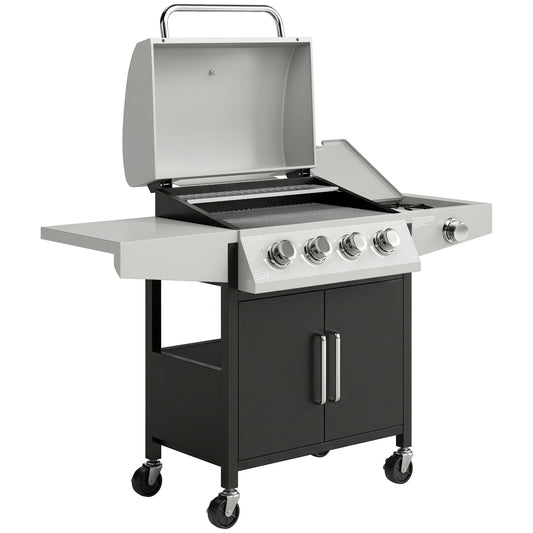 Photo of Outsunny 4+1 Burner Gas BBQ Grill with Side Burner, 14.5 kW Steel Portable Gas Barbecue Grill with Built-in Thermometer, Lid in Lid colour on a white background