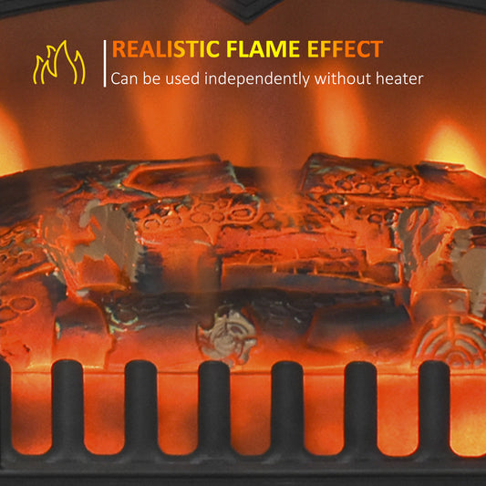 Electric fireplace stove with glowing artificial logs and a realistic flame effect
