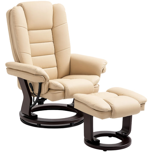 Photo of HOMCOM Faux Leather 135° Reclining Chair and Footstool - Beige in Beige colour on a white background