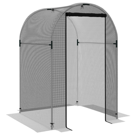 Photo of Outsunny Galvanised Steel Fruit Cage, Plant Protection Tent with Zipped Door, 1.2 x 1.2 x 1.9m, Black in Black colour on a white background