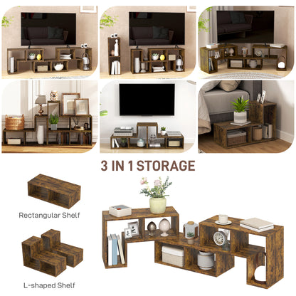 HOMCOM three-block TV stand arranged as a media console, corner shelf, and storage unit.