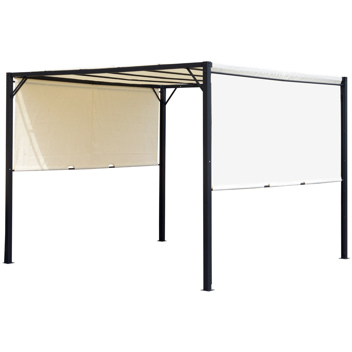 Photo of Outsunny Metal Pergola With Canopy Sliding Pergola Canopy 3Lx3Wx2.3H m Garden Gazebo Party Tent Sun Shelter Cover - Cream White/Black in White/Black colour on a white background