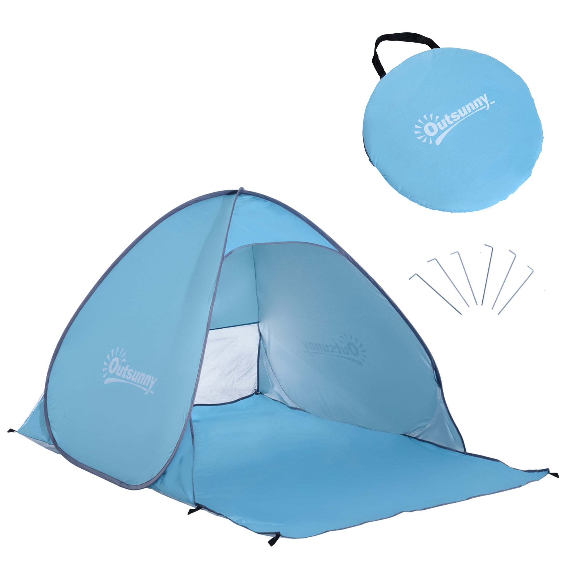 Photo of Outsunny 2-3 Person Pop up Beach Tent Hiking UV 30+ Protection Patio Sun Shelter (Blue) in (Blue) colour on a white background