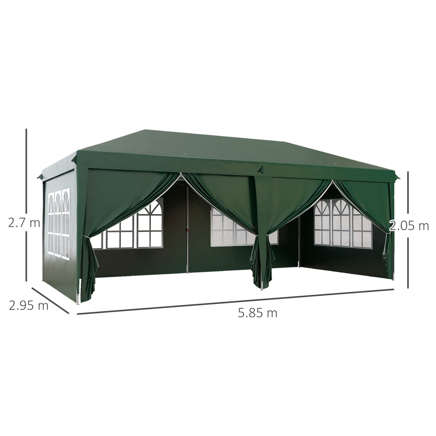 Outsunny 3x6m Pop-Up Gazebo, with Curtain Walls and Windows, Green