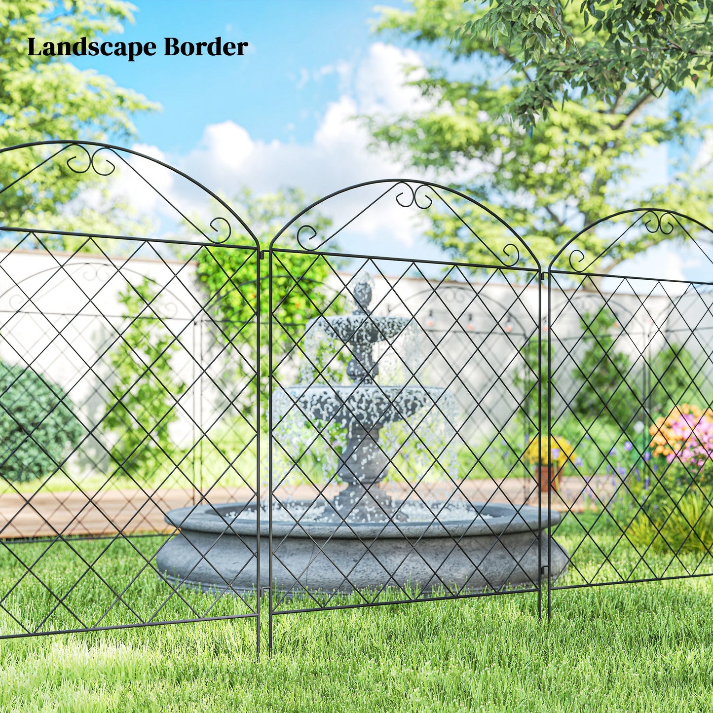 Outsunny 43in x 11.5ft Decorative Garden Fencing, Rustproof Metal Wire Picket Fence Panels, Black