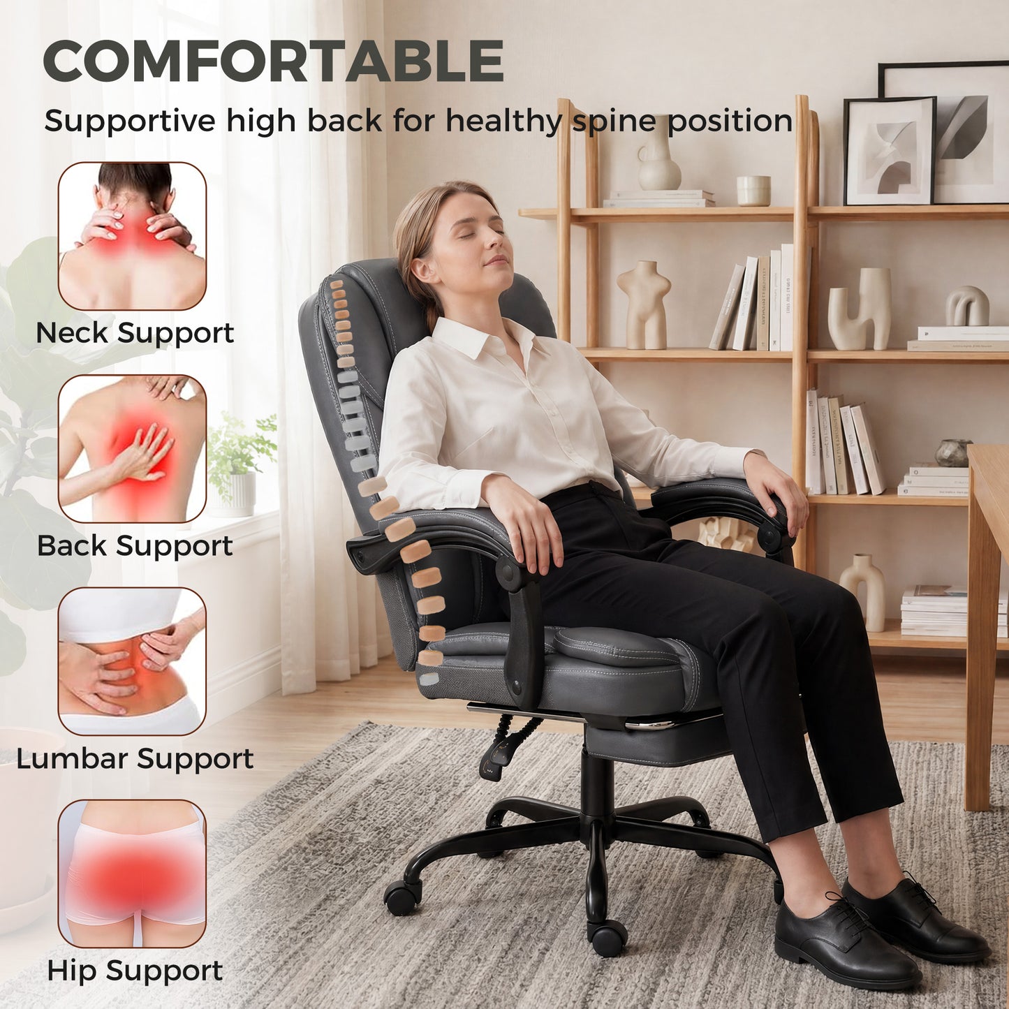 HOMCOM Executive Home Office Chair Reclining Function Footrest Computer Desk Chair High Back, Grey