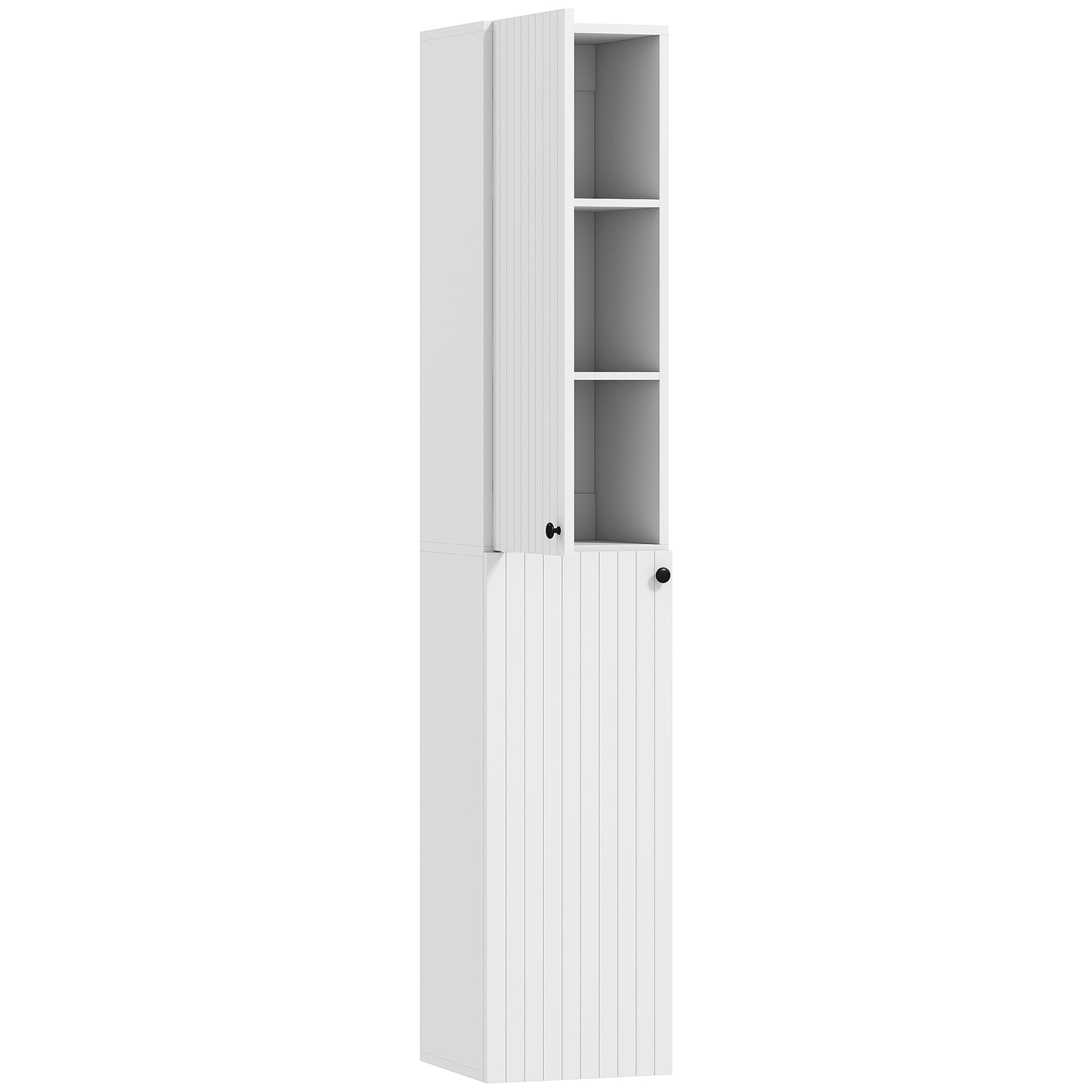 Photo of HOMCOM Wall Mounted Tall Bathroom Storage Cabinet with Soft-Close Hinges, Slim Bathroom Cabinet with 2 Doors, White in White colour on a white background