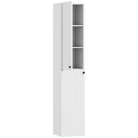 Photo of HOMCOM Wall Mounted Tall Bathroom Storage Cabinet with Soft-Close Hinges, Slim Bathroom Cabinet with 2 Doors, White in White colour on a white background